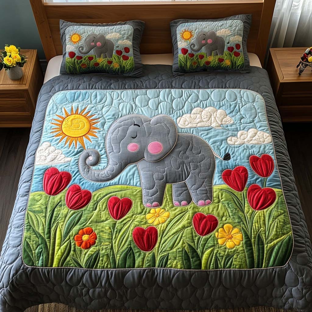 Colorful Elephant 3-Piece Quilted Bedding Set NCU0NT8141