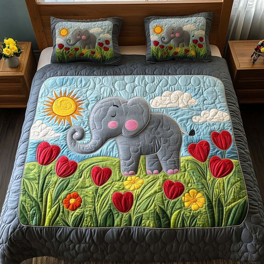 Colorful Elephant 3-Piece Quilted Bedding Set NCU0NT8141