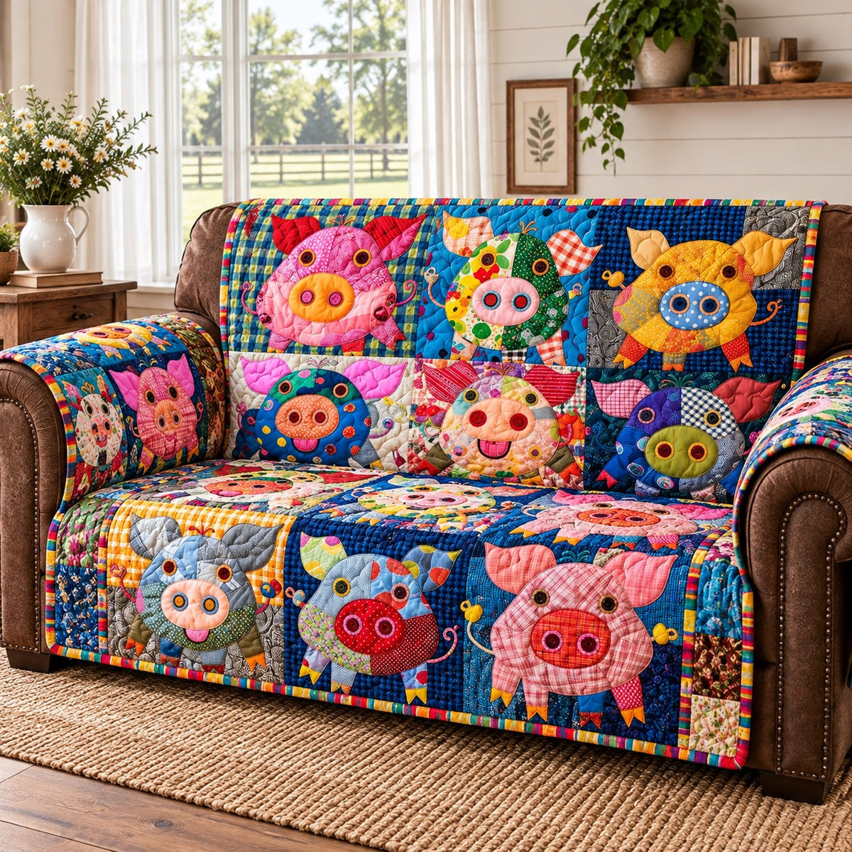 Colorful Farmyard Fun Quilted Sofa Cover NCU0PT12280