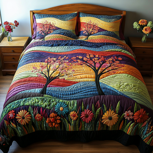 Colorful Field 3-Piece Quilted Bedding Set NCU0DV4059