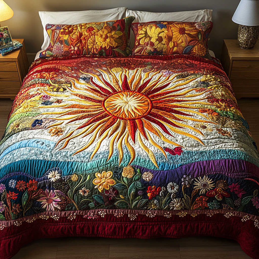 Colorful Fields 3-Piece Quilted Bedding Set NCU0VH2657