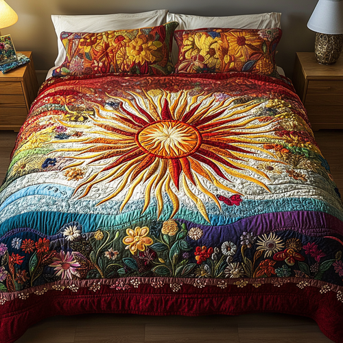 Colorful Fields 3-Piece Quilted Bedding Set NCU0VH2657