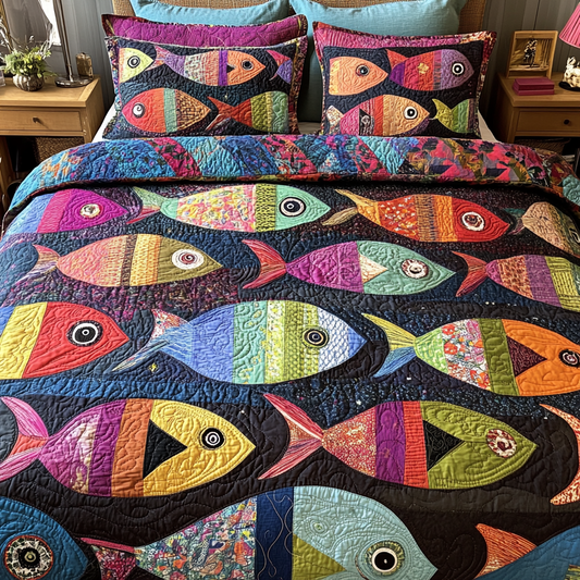 Colorful Fishes 3-Piece Quilted Bedding Set NCU0DK6277