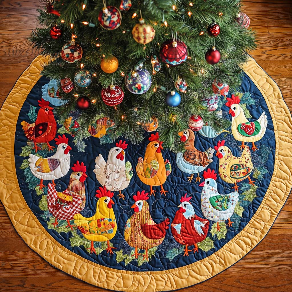 Colorful Flock Christmas Quilted Tree Skirt NCU0NT1967 Vantique