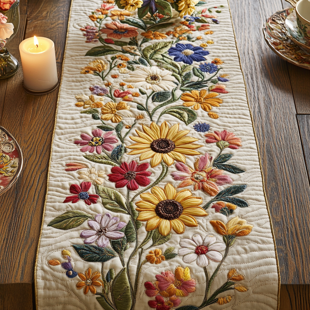 Colorful Garden Quilted Table Runner NCU0VH5203