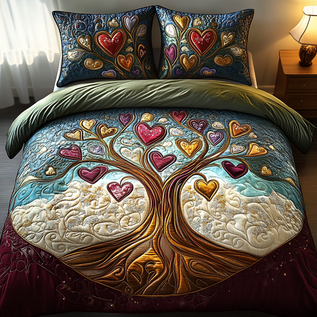 Colorful Heart Tree 3-Piece Quilted Bedding Set NCU0DK3175 – Vantique