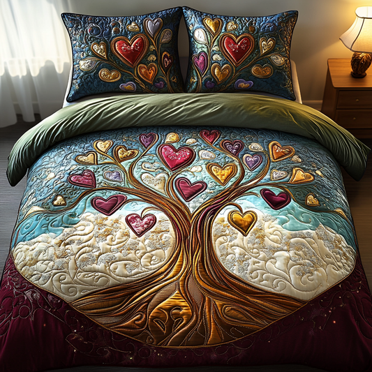 Colorful Heart Tree 3-Piece Quilted Bedding Set NCU0DK3175