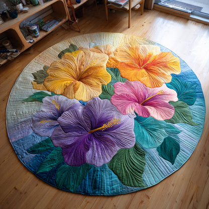Colorful Hibiscus Quilted Round Mat NCU0HH130