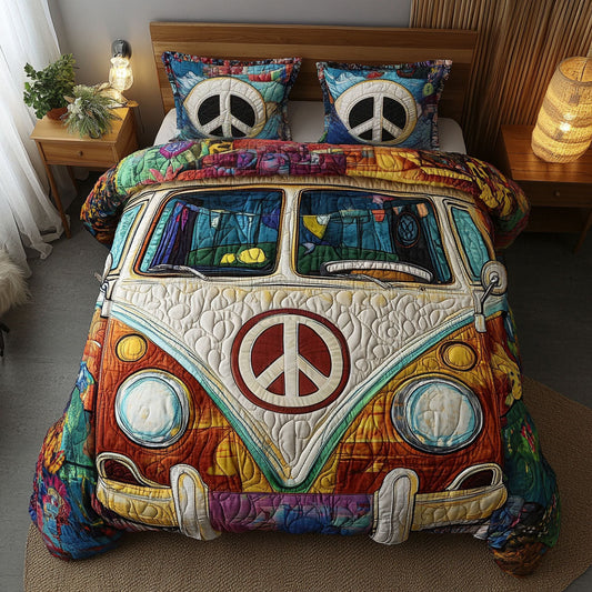 Colorful Hippie Bus 3-Piece Quilted Bedding Set NCU0NT4106