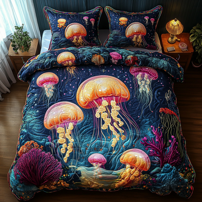 Colorful Jellyfish 3-Piece Quilted Bedding Set NCU0DV3361