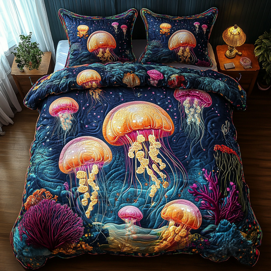 Colorful Jellyfish 3-Piece Quilted Bedding Set NCU0DV3361