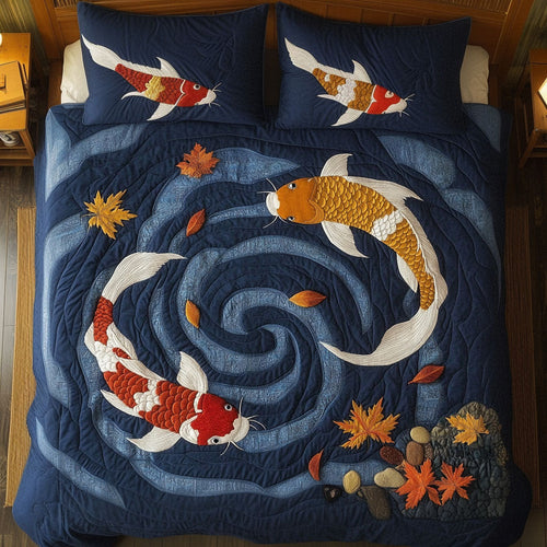 Colorful Koi 3-Piece Quilted Bedding Set NCU0NT6380