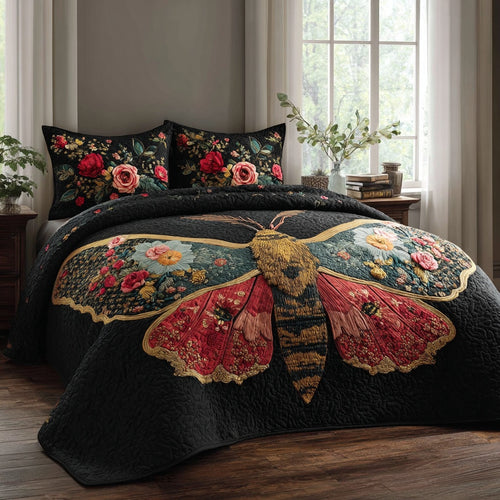 Colorful Moth 3-Piece Quilted Bedding Set NCU0VL3750