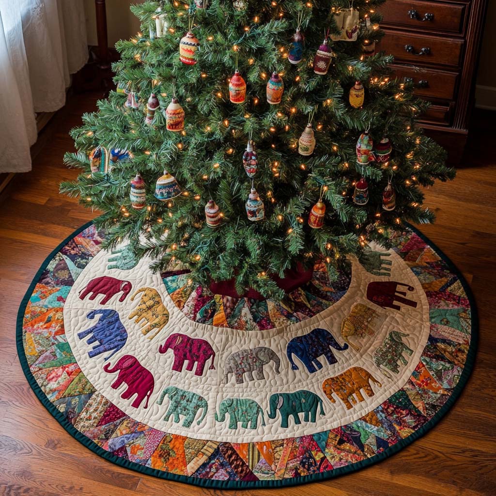 Colorful Parade Christmas Quilted Tree Skirt NCU0NT2232