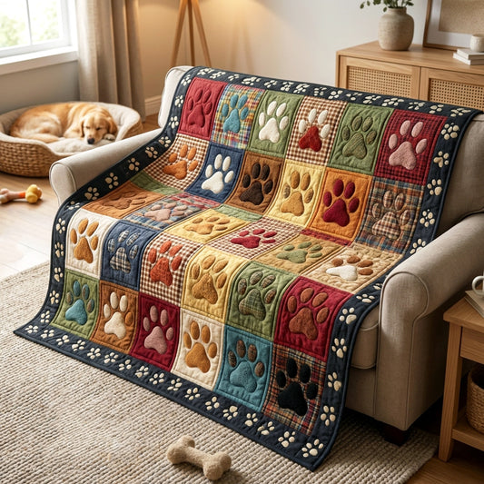 Colorful Paw Patchwork Quilted Blanket NCU0TV871