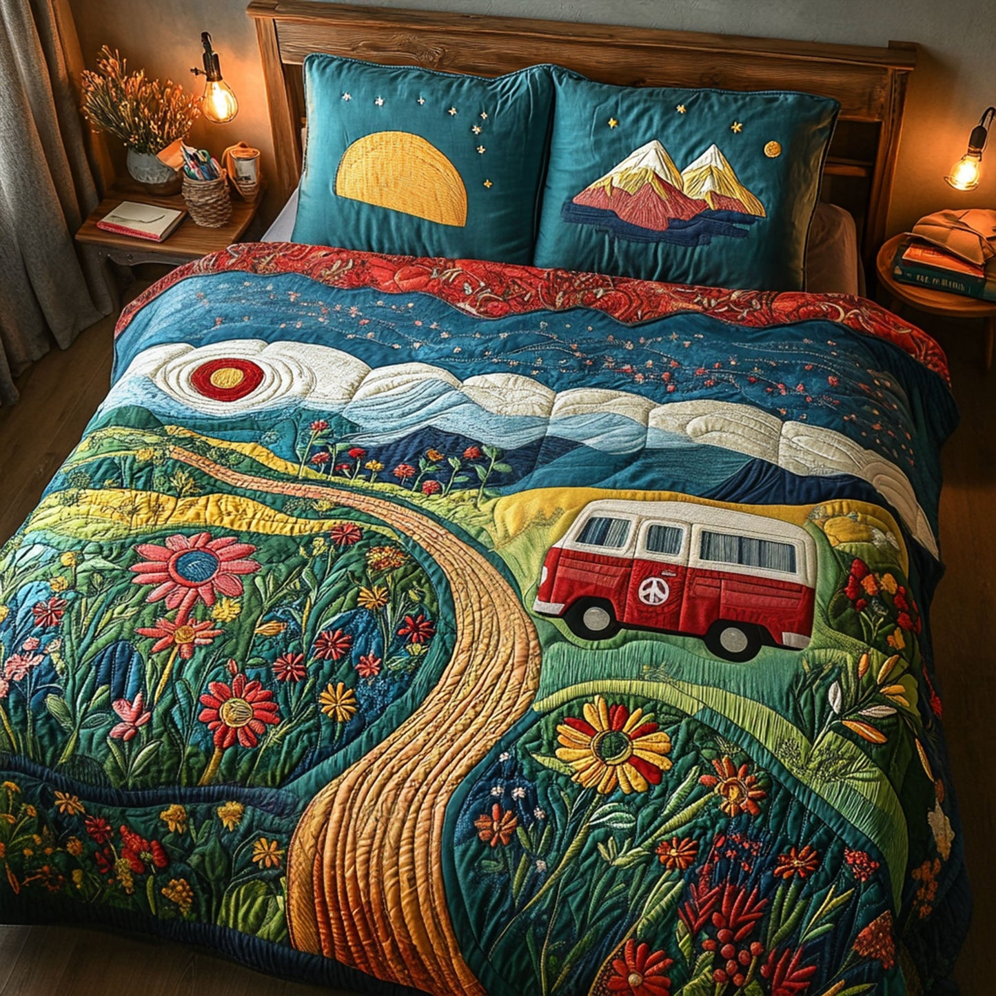 Colorful Peace Caravan 3-Piece Quilted Bedding Set NCU0PT6213