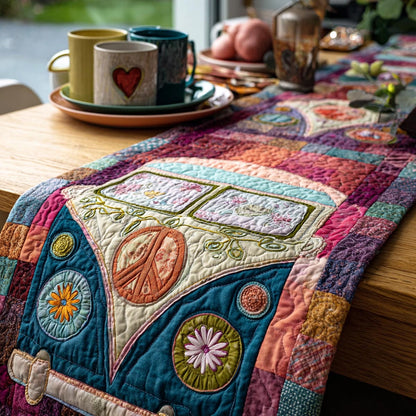 Colorful Peace Quilted Table Runner NCU0DV9185