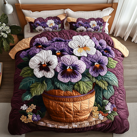 Colorful Petals 3-Piece Quilted Bedding Set NCU0DK6694