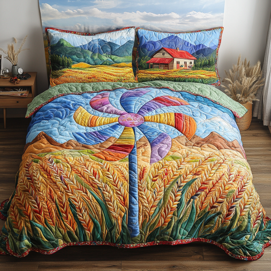 Colorful Pinwheel 3-Piece Quilted Bedding Set NCU0DK7853