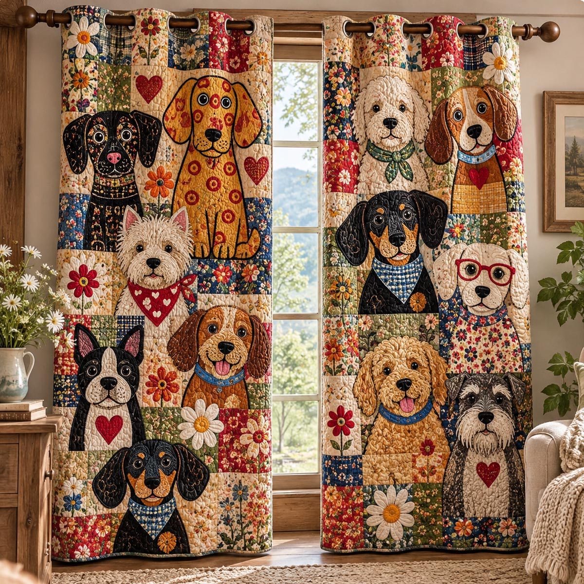 Colorful Puppy Parade Quilted Curtains NCU0DV10367