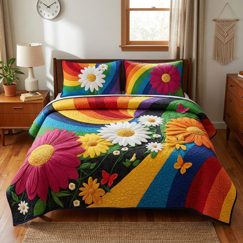 Colorful Retro Blossoms 3-Piece Quilted Bedding Set NCU0NT12477