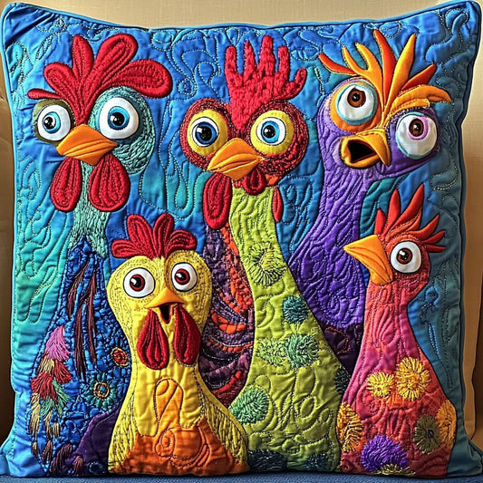 Colorful Roosters Quilted Pillow Case NCU0NT6258