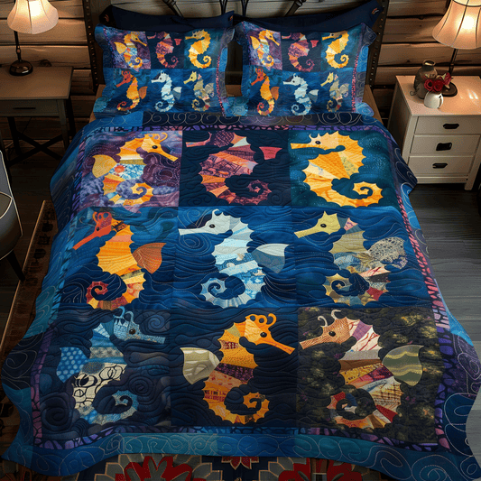 Colorful Seahorses 3-Piece Quilted Bedding Set NCU0TH1259
