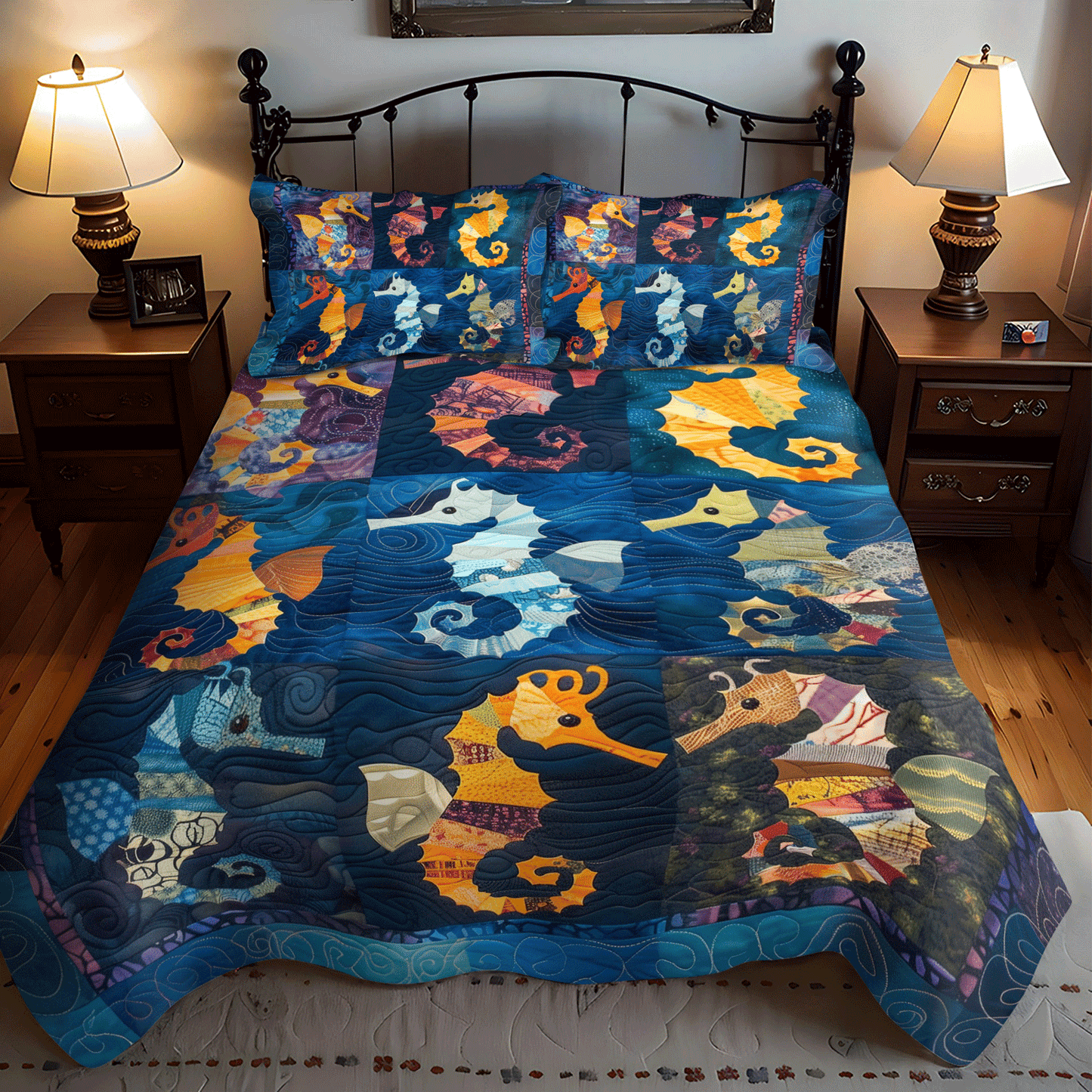 Colorful Seahorses 3-Piece Quilted Bedding Set NCU0TH1259
