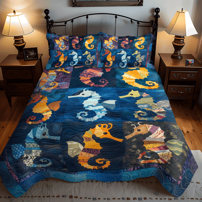 Colorful Seahorses 3-Piece Quilted Bedding Set NCU0TH1259