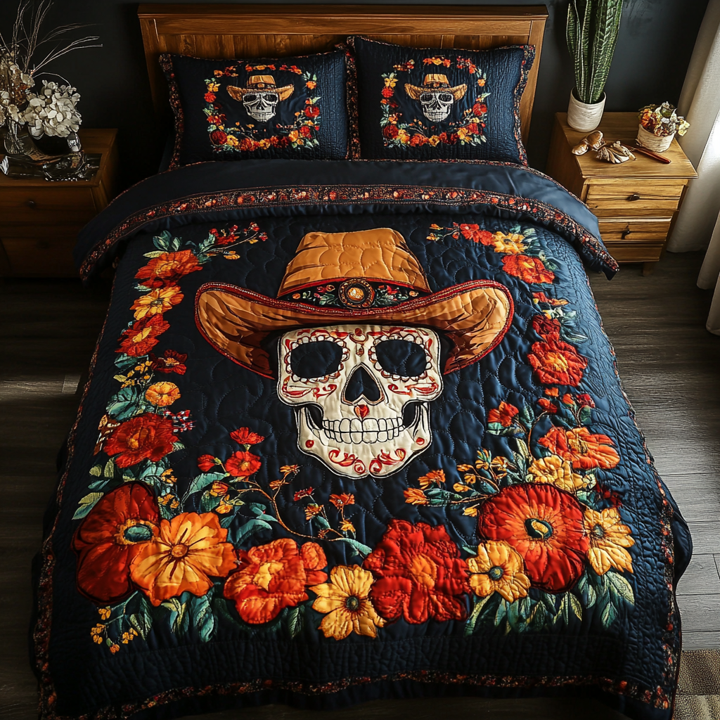 Colorful Skull 3-Piece Quilted Bedding Set NCU0DK9255