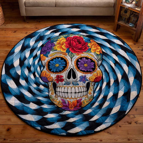 Colorful Skull Quilted Round Mat NCU0NT9924