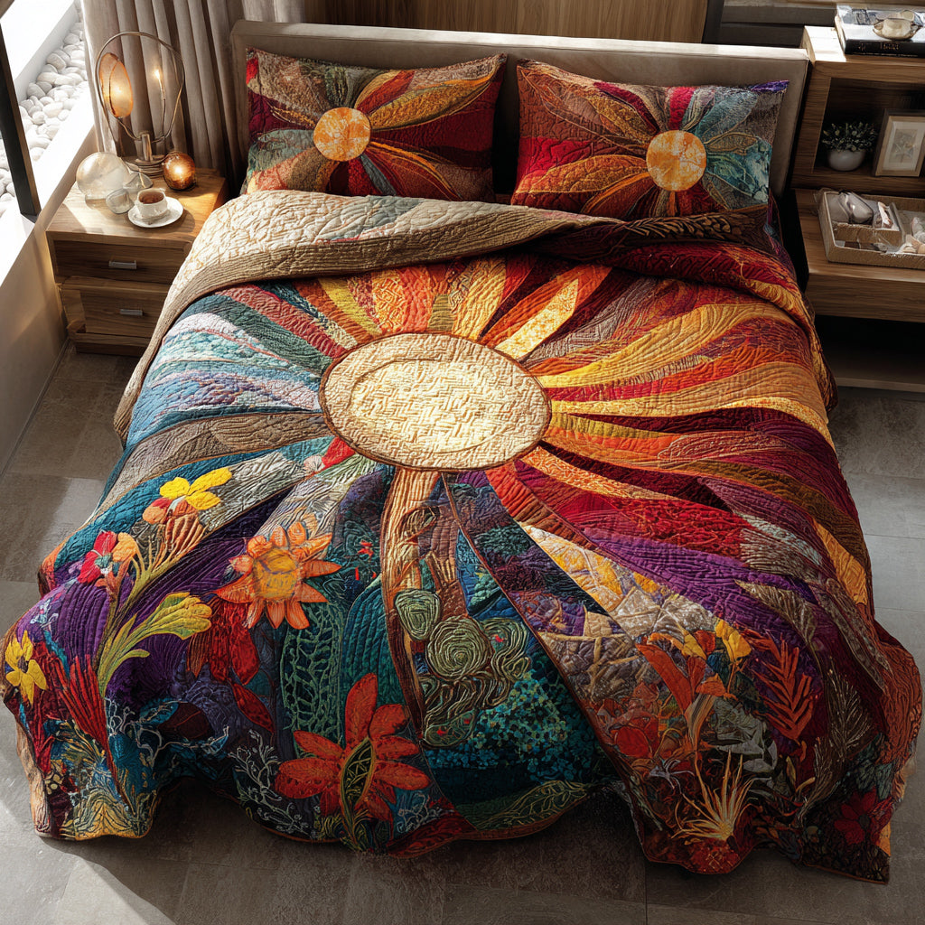 Colorful Sunburst Scene 3-Piece Quilted Bedding Set NCU0HH357