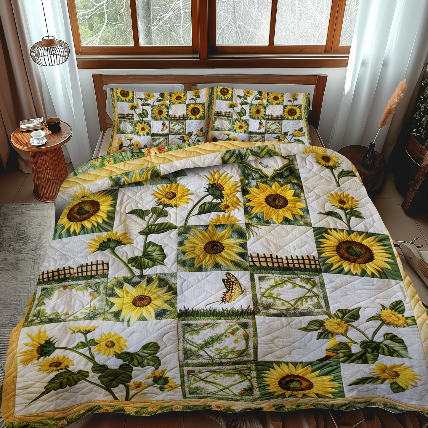 Colorful Sunflowers 3-Piece Quilted Bedding Set NCU0VL214