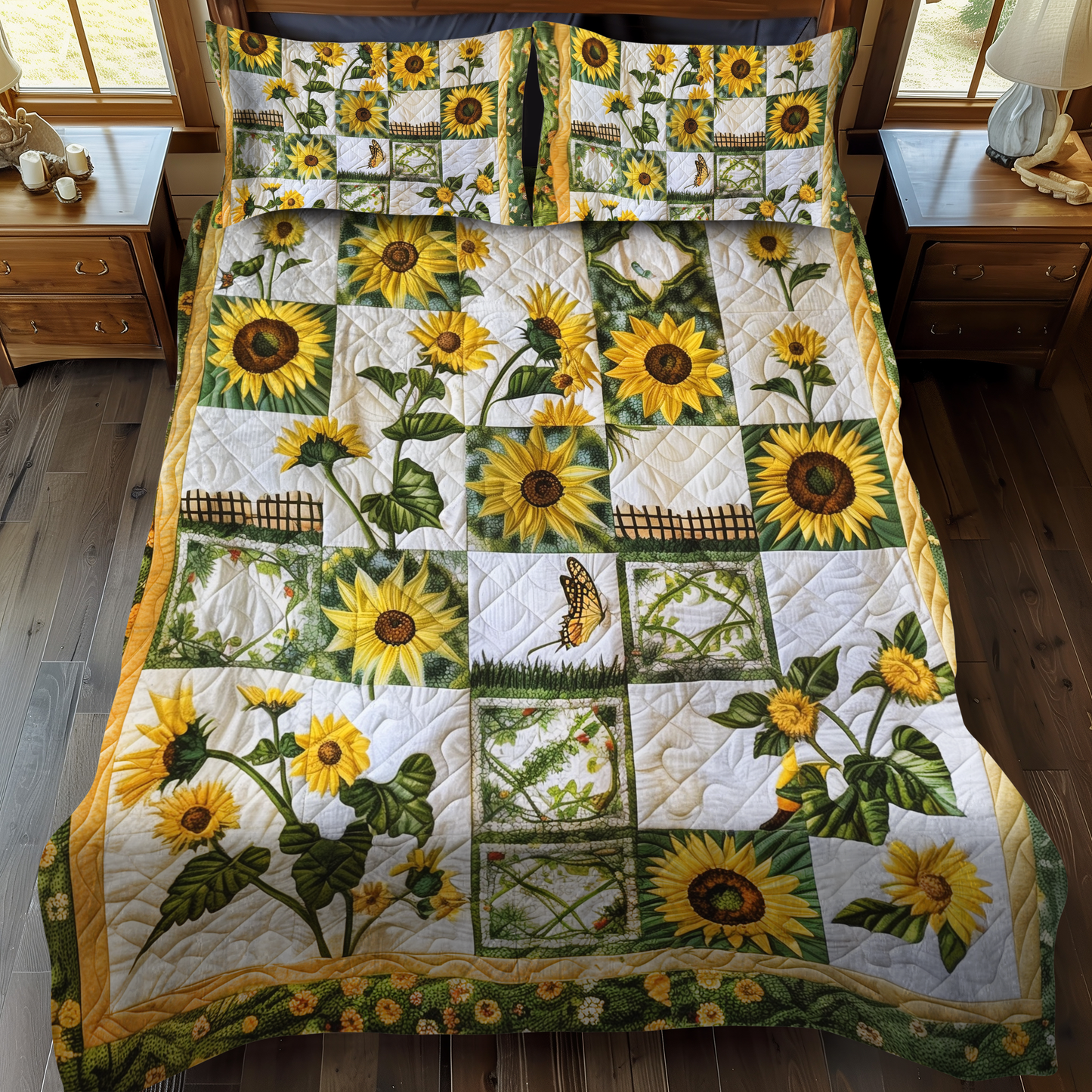Colorful Sunflowers 3-Piece Quilted Bedding Set NCU0VL214