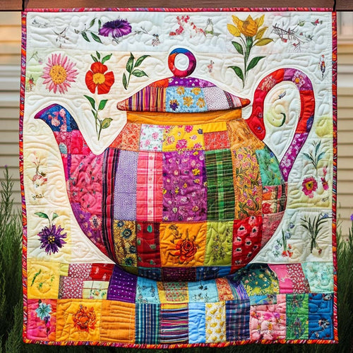 Colorful Tea Time Art Quilt Hanging NCU0NT833