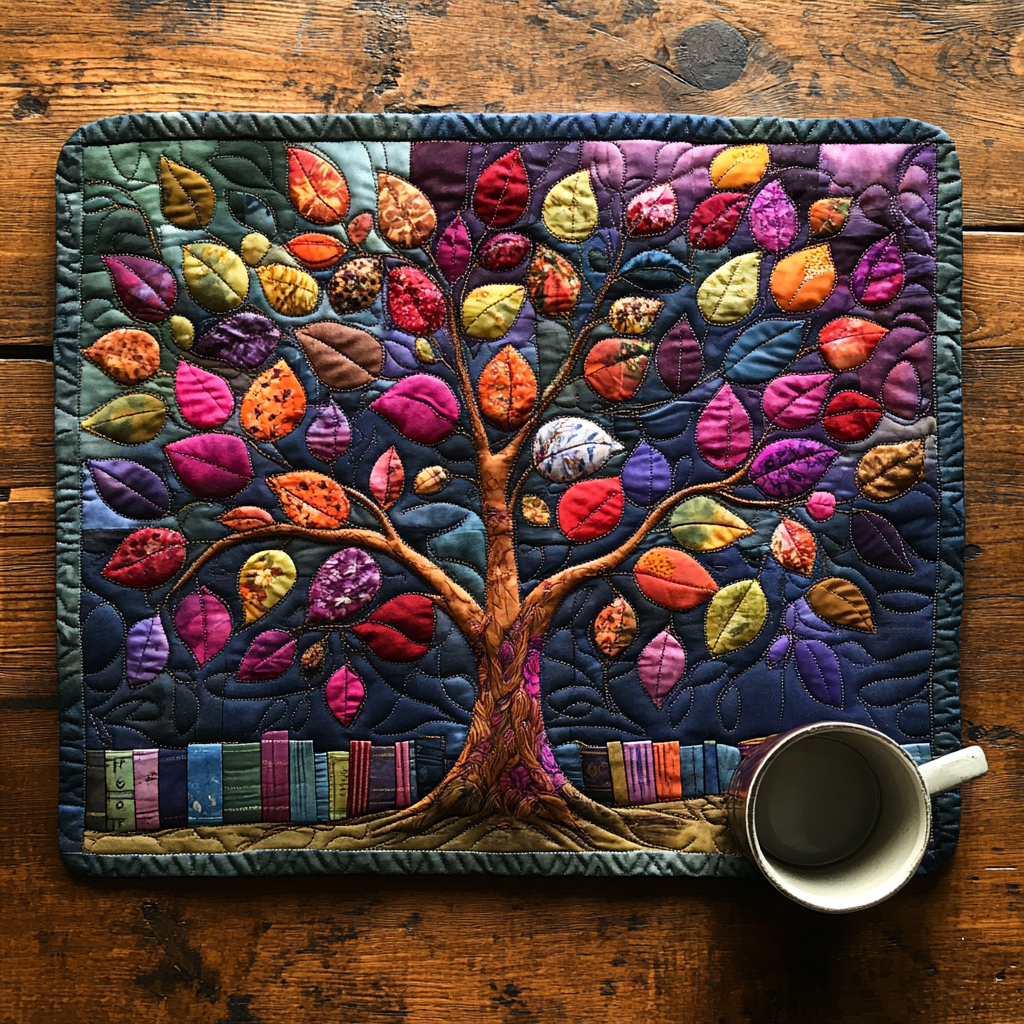 Colorful Tree Of Book Quilted Placemat NCU0DV1239 – Vantique