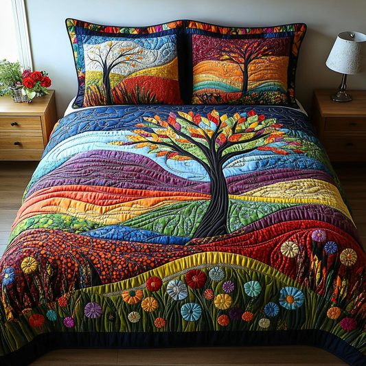 Colorful Tree Serenity 3-Piece Quilted Bedding Set NCU0DV4057