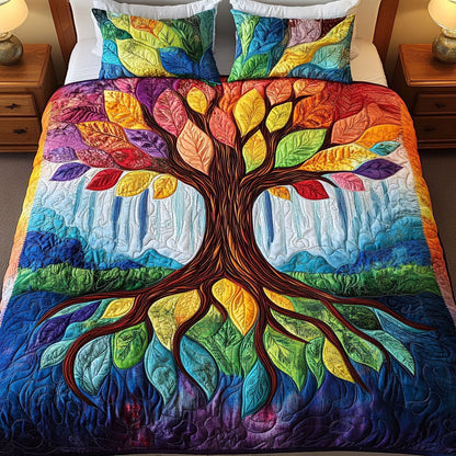 Colorful Tree of Life 3-Piece Quilted Bedding Set NCU0NT4041