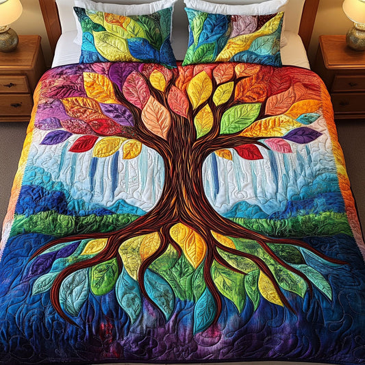 Colorful Tree of Life 3-Piece Quilted Bedding Set NCU0NT4041
