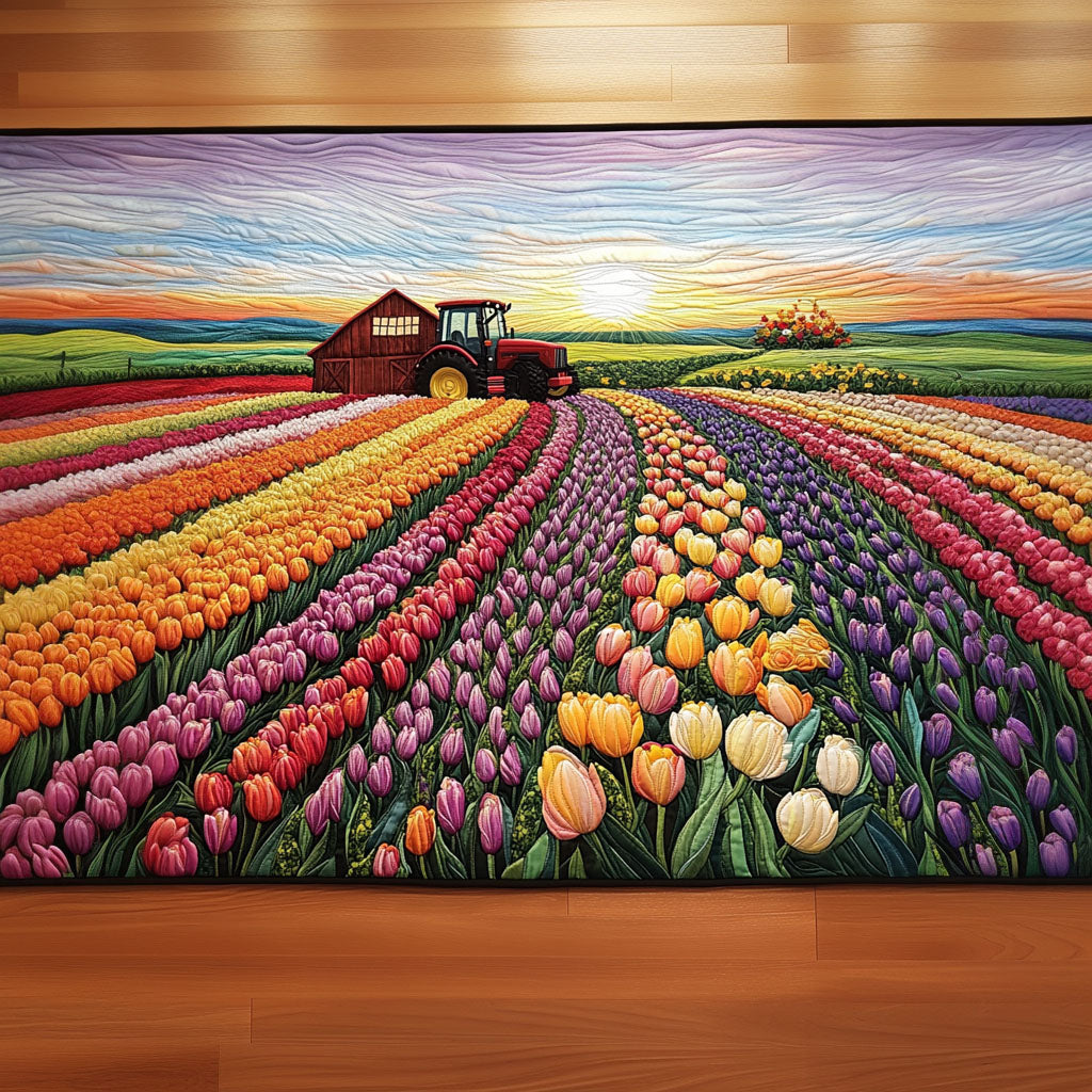 Colorful Tulip Rows Quilted Table Runner NCU0NT6781