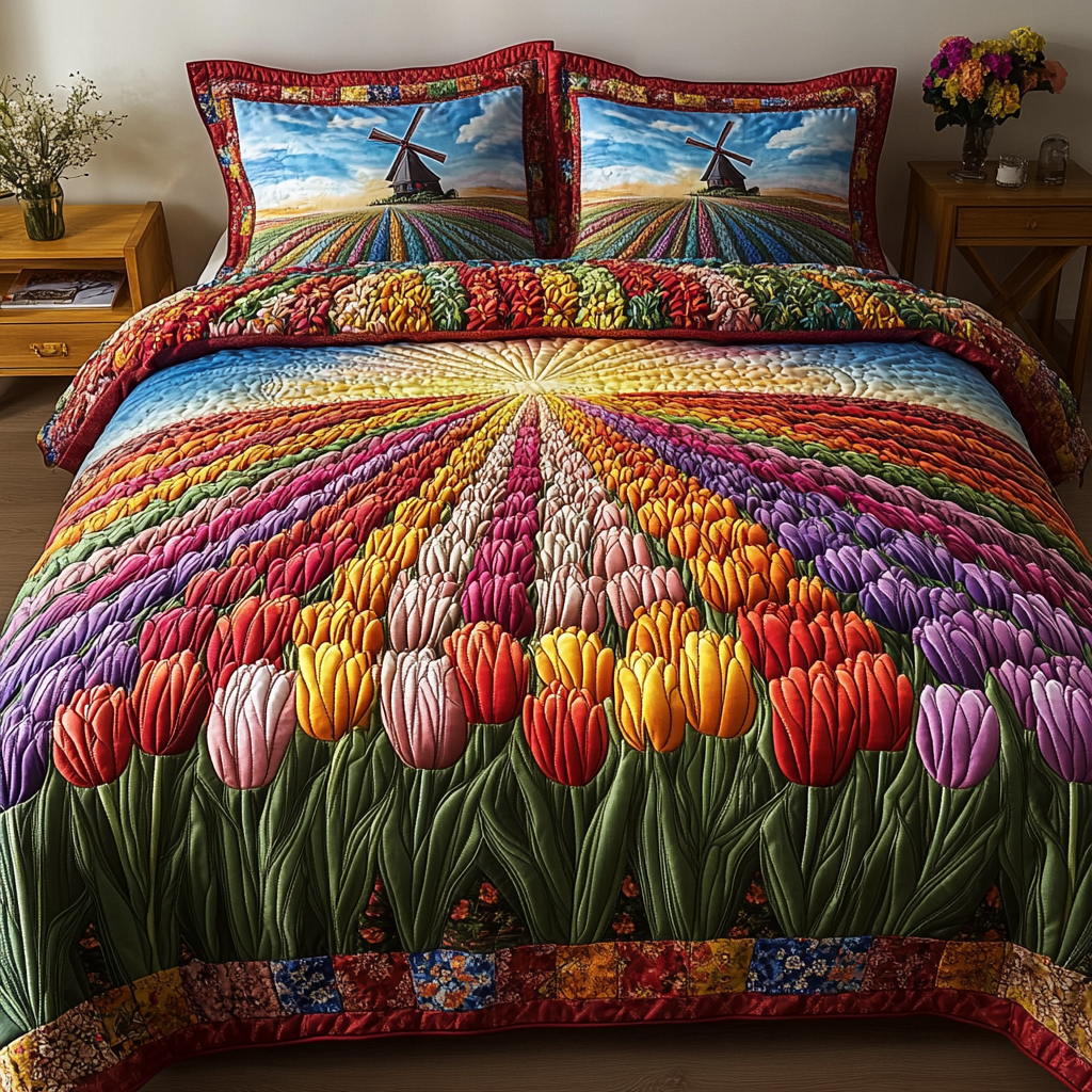 Colorful Tulips 3-Piece Quilted Bedding Set NCU0VL2033