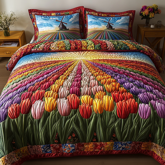 Colorful Tulips 3-Piece Quilted Bedding Set NCU0VL2033