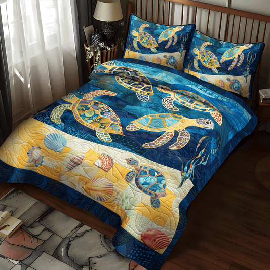 Colorful Turtle Expedition 3-Piece Quilted Bedding Set NCU0TH1354