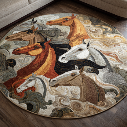 Colorful Wild Horse Quilted Round Mat NCU0VH5749