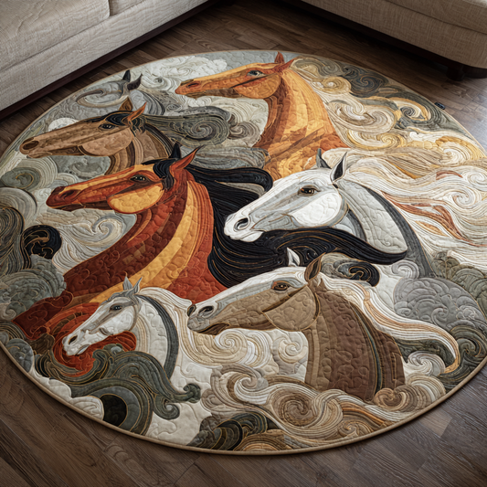 Colorful Wild Horse Quilted Round Mat NCU0VH5749