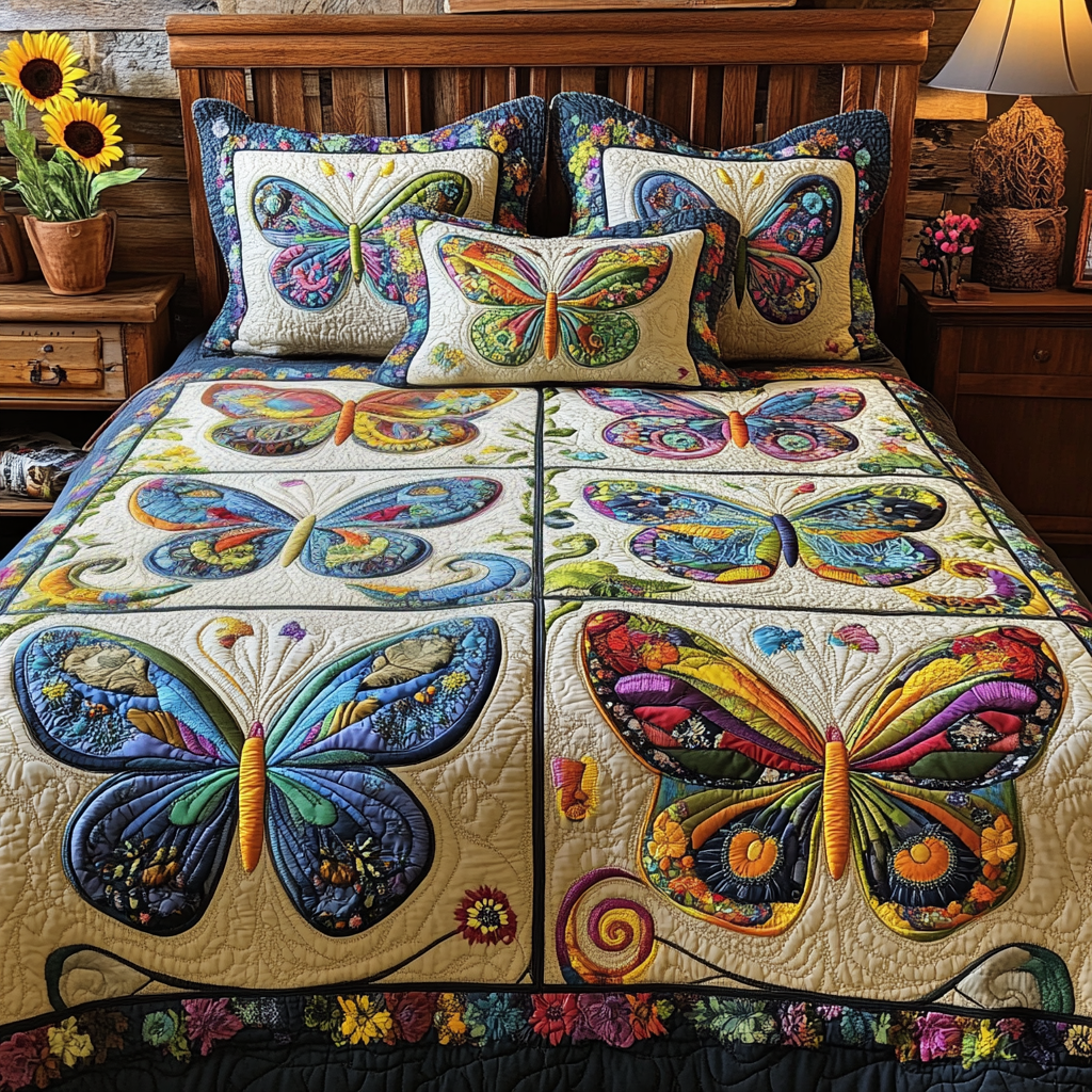 Colorful Wings 3-Piece Quilted Bedding Set NCU0VL1639