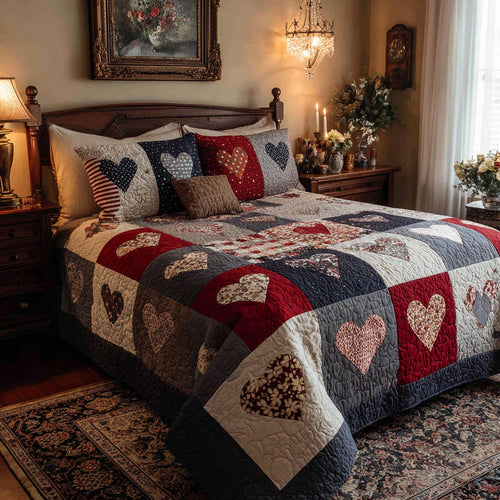 Comfort Hearts 3-Piece Quilted Bedding Set NCU0DV9238