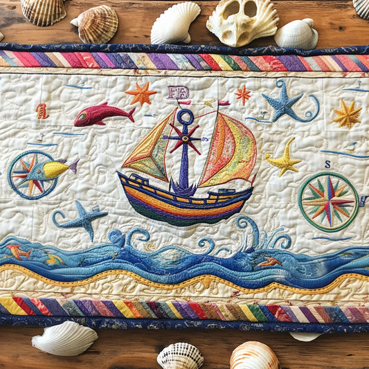 Compass of Sailor Quilted Table Runner NCU0PT5866