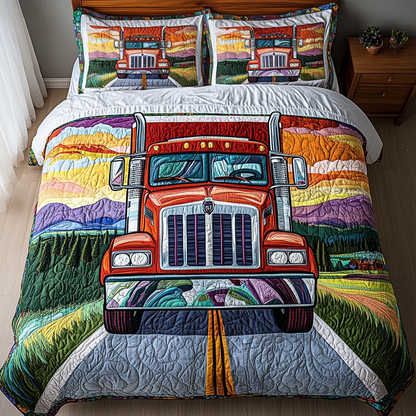 Container Truck Fleet 3-Piece Quilted Bedding Set NCU0DK7627
