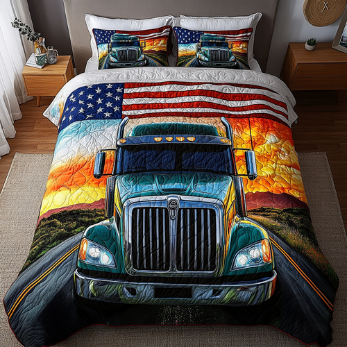Container Truck Move 3-Piece Quilted Bedding Set NCU0DK7628